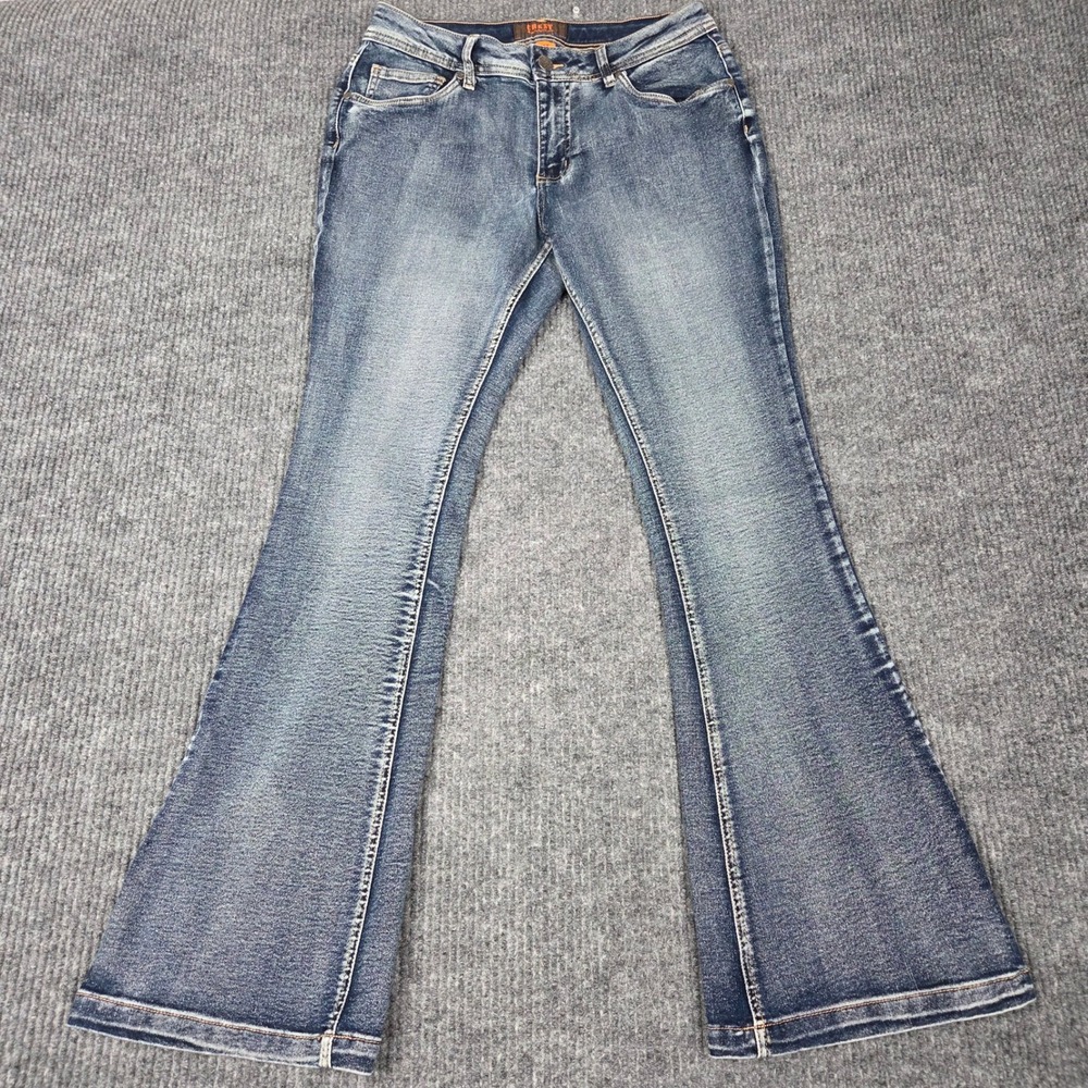 Crest Premium Womens Flare Leg Jeans Medium Wash Blue Size 15 Stretch Denim
